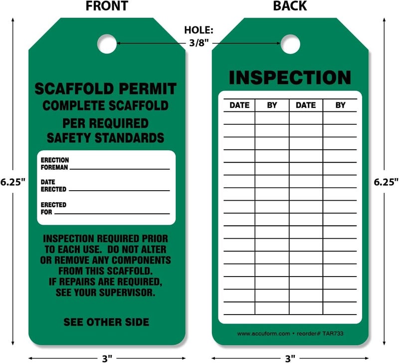NMC AccuformNMC 250 Scaffolding Tags by-The-Roll, Scaffold Permit - Complete Scaffold, US Made OSHA Compliant Scaffold Tags, Waterproof PF-Cardstock, Resists Tears, 6.25"x3", TAR733 - Image 2